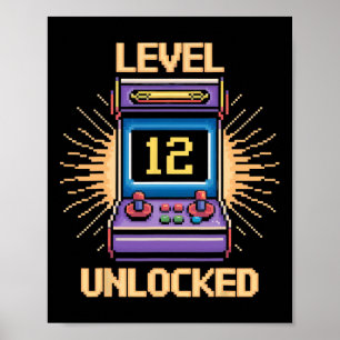Poster Nível 12 Desbloquear Aniversário Gamer 12 Anos Víd
