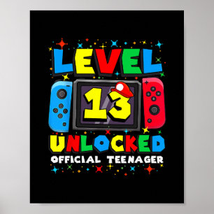 Poster Nível 13 Desbloqueado Presente de Aniversário de 1