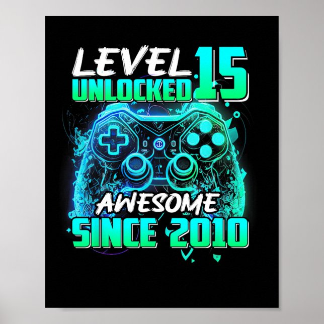 Poster Nível 15 Desbloqueado Incrível Desde o 15º Anivers (Frente)