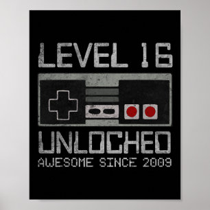 Poster Nível 16 Desbloqueado Aniversário de 16 anos Vídeo