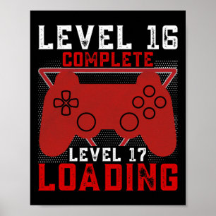 Poster Nível 16 Nível 17 Carregando o Gamer Aniversário