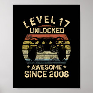 Poster Nível 17 Desbloqueado Aniversário de 17 anos Prese