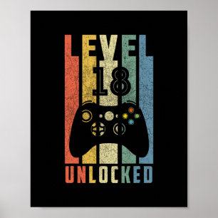 Poster Nível 18 Desbloqueado 18º Aniversário Video Gamer