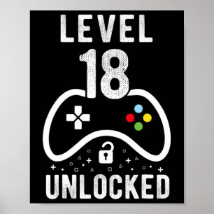 Poster Nível 18 Jogo de Vídeo Desbloqueado 18º Presente d