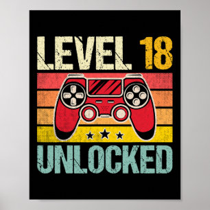 Poster Nível 18 Vintage Video Gamer 18th Birthda desbloqu
