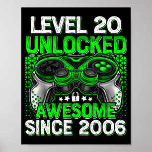 Poster Nível 20 Desbloqueado Rapazes de 20 Anos Aniversár