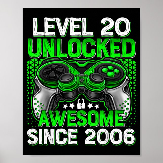 Poster Nível 20 Desbloqueado Rapazes de 20 Anos Aniversár (Frente)