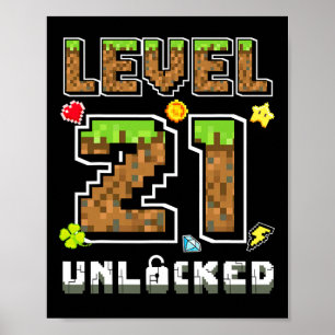 Poster Nível 21 Desbloqueado Aniversário 21 Anos Bday Gam