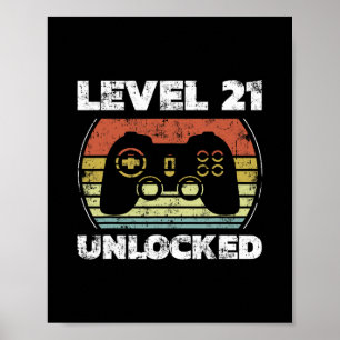 Poster Nível 21 Desbloqueado Vídeo Engraçado de Aniversár