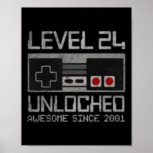 Poster Nível 24 Desbloqueado Aniversário de 24 anos Vídeo