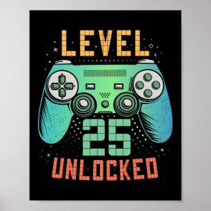 Poster Nível 25 Desbloqueado Presentes de Aniversário de