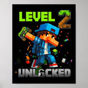 Poster Nível 2 Desbloqueado Divertido Menino de Aniversár