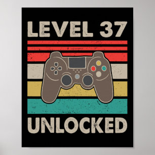 Poster Nível 37 Desbloqueado - Presente de 37º Aniversári