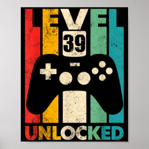 Poster Nível 39 desbloqueado aniversário de 39 anos video