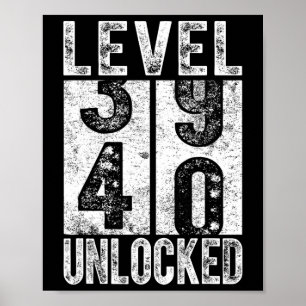 Poster Nível 40 Desbloqueado Divertido Feliz Aniversário