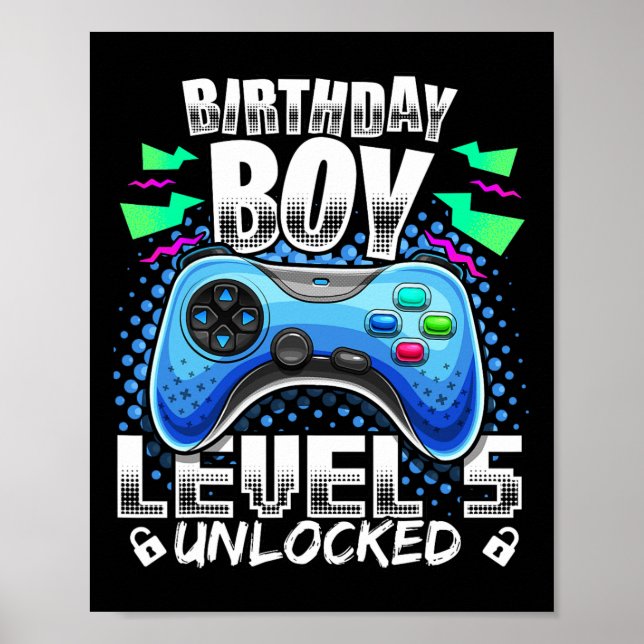 Poster Nível 5 Desbloqueado 5 de jogos de vídeo Aniversár (Frente)