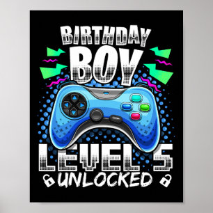 Poster Nível 5 Desbloqueado Jogo de Vídeo 5º Aniversário 