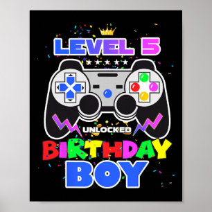 Poster Nível 5 Desbloqueado Jogo de Vídeo Aniversário Men