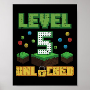 Poster Nível 5 Desbloqueado Pixel Gamer 5º Aniversário Jo