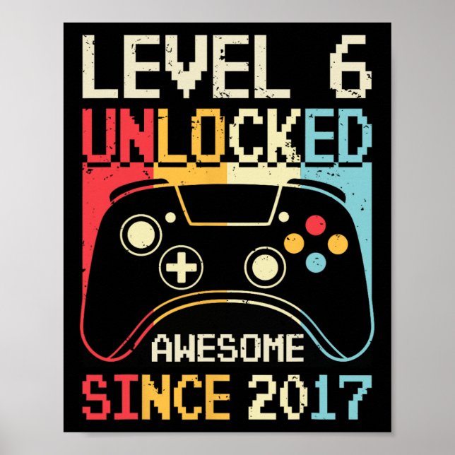 Poster Nível 6 Desbloqueado 6 de jogos de vídeo Aniversár (Frente)