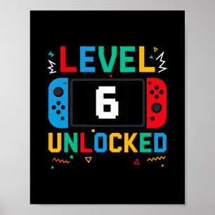 Poster Nível 6 Desbloqueado Aniversário Vídeo Gamer 6º An
