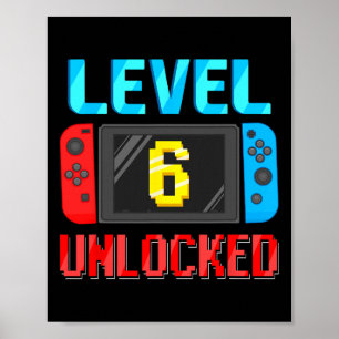 Poster Nível 6 Desbloqueado Aniversário Vídeo Gamer 6º An