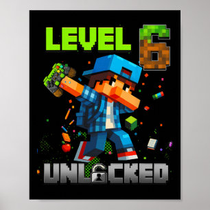 Poster Nível 6 Desbloqueado Divertido Menino Aniversarian