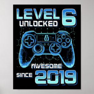 Poster Nível 6 Desbloqueado Festa de Video Game Aniversár