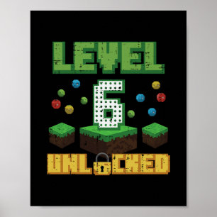 Poster Nível 6 Desbloqueado Pixel Gamer 6º Aniversário Jo