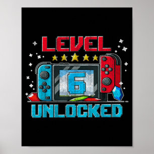 Poster Nível 6 Desbloqueado Presentes de 6º Aniversário M