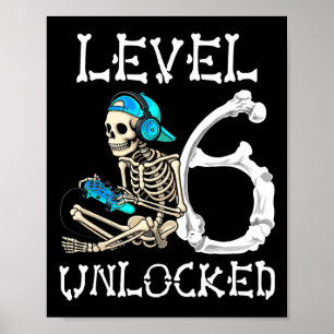 Poster Nível 6 - Skeleton Gamer Video Gaming 6 B