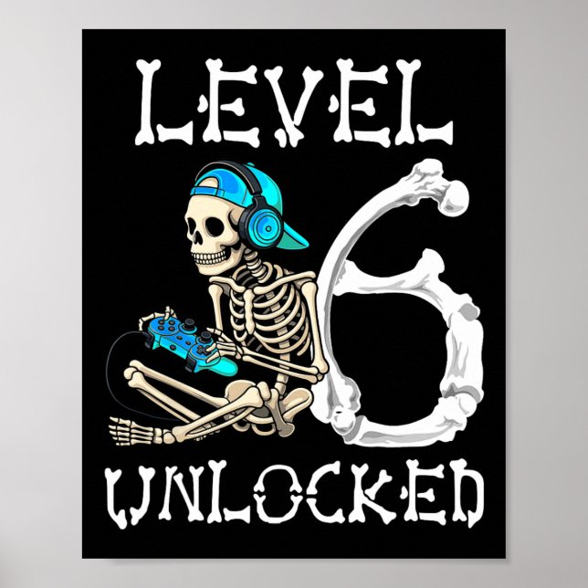 Poster Nível 6 - Skeleton Gamer Video Gaming 6 B (Frente)