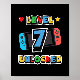 Poster Nível 7 Desbloqueado Aniversário de 7 Anos Jogo de