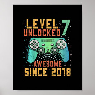 Poster Nível 7 Desbloqueado Aniversário de 7 anos Menino