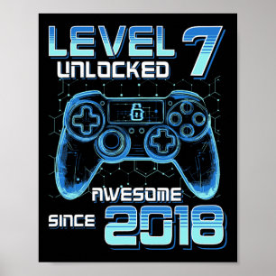 Poster Nível 7 Desbloqueado Festa de Video Game Aniversár