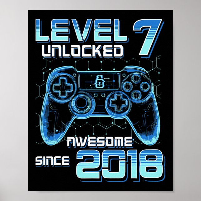 Poster Nível 7 Desbloqueado Festa de Video Game Aniversár (Frente)