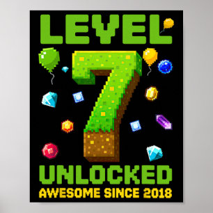 Poster Nível 7 Desbloqueado Incrível Desde 2018 Pixel Ani