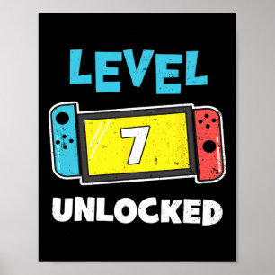 Poster Nível 7 Desbloqueado Jogador Presente de 7º Aniver