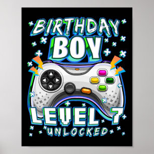 Poster Nível 7 Desbloqueado Jogo de Vídeo 7º Aniversário