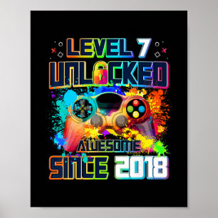 Poster Nível 7 Desbloqueado Videojogador de 7 Anos de Ida