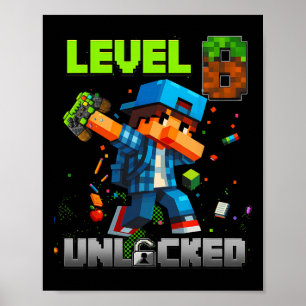 Poster Nível 8 Desbloqueado Aniversariante Divertido Game