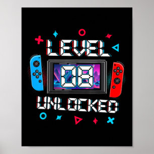 Poster Nível 8 Desbloqueado Gamer Presente de 8º Aniversá