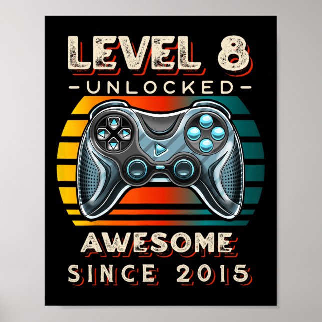 Poster Nível 8 Desbloqueado Jogo de Vídeo de 8º Aniversár (Frente)