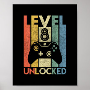 Poster Nível 8 Desbloqueado Vídeo Engraçado Gamer Anivers
