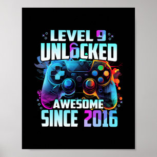 Poster Nível 9 Desbloqueado Incrível Desde 2016 Aniversár