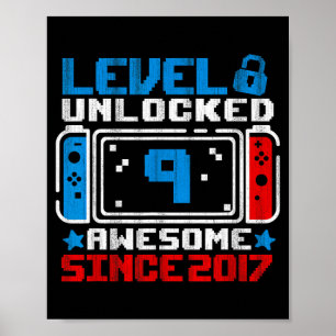 Poster Nível 9 Desbloqueado Presente de Aniversário de 9