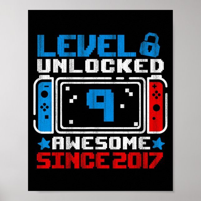 Poster Nível 9 Desbloqueado Presente de Aniversário de 9  (Frente)
