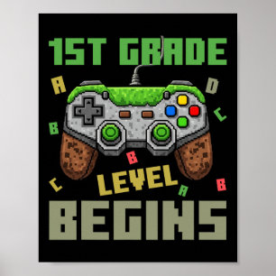 Poster Nível da Primeira Série Começa Garotos Gamer Crian