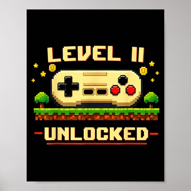 Poster Nível engraçado 11 desbloqueado videogame aniversá (Frente)