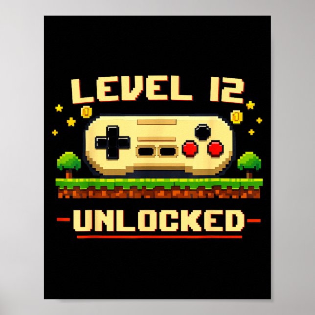 Poster Nível engraçado 12 desbloqueado videogame aniversá (Frente)